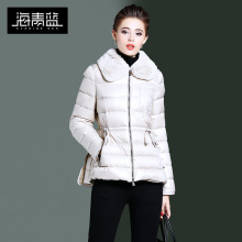 海青蓝2018冬装新款女羽绒服保暖轻薄时尚修身短款毛领外套06026图片