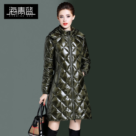海青蓝冬装女2018新款时尚长袖连帽修身显瘦百搭保暖羽绒服06033商品大图