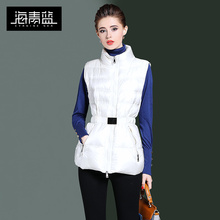海青蓝2018冬装新款女时尚白色无袖修身显瘦收腰羽绒服马甲06025图片