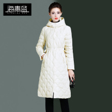 海青蓝冬装女2018新款纯色时尚宽松中长休闲帽子轻薄羽绒服06060图片