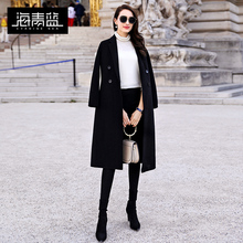 海青蓝2018冬装新款女时尚黑色宽松羊毛大衣中长款毛呢外套06103图片