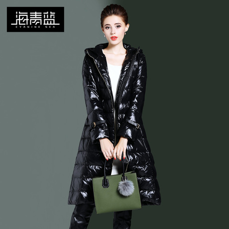 海青蓝冬装女2018新款长袖连帽宽松显瘦保暖百搭时尚羽绒服06044商品大图