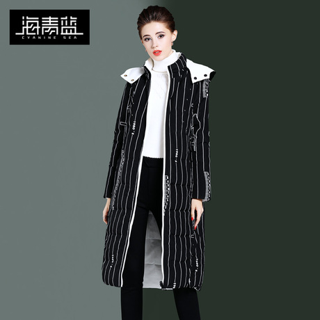 海青蓝冬装女2018新款时尚连帽长袖加厚保暖百搭显瘦羽绒服06057商品大图