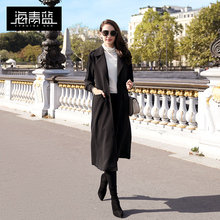 海青蓝2018冬装新款女黑色中长款双面羊绒毛呢大衣风衣外套06102图片