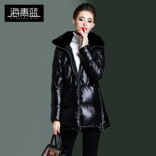 海青蓝冬装女2018新款时尚毛领连帽长袖修身显瘦百搭羽绒服06371图片