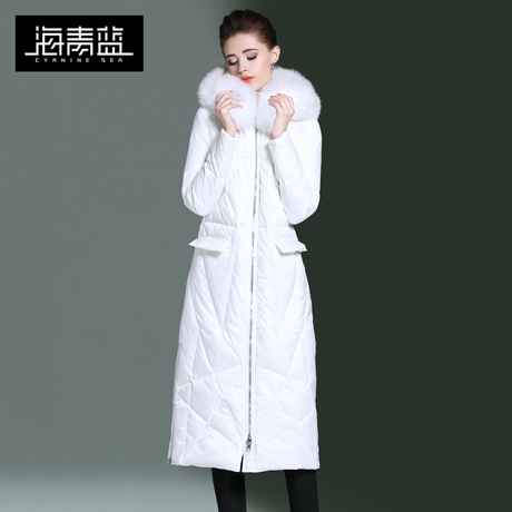 海青蓝冬装女2018新款时尚毛绒连帽长袖显瘦百搭保暖羽绒服06381商品大图