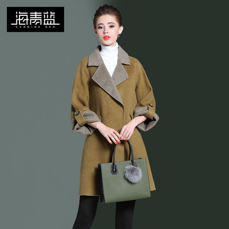 海青蓝秋冬女装2018新款时尚百搭宽松气质100%羊毛毛呢外套06304商品大图