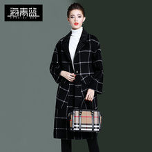海青蓝2018冬季新款羊绒外套女格子双面尼宽松气质时尚大衣06325图片