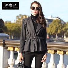 海青蓝2018秋季新款时尚长袖西装领修身显瘦绑带气质外套女06183图片