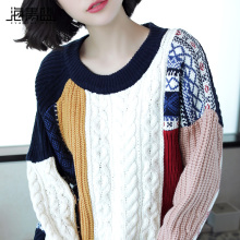海青蓝2018秋季新款时尚圆领长袖宽松显瘦百搭毛针织衫女装06813图片