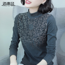 海青蓝2018秋季新款女装时尚长袖半高领修身显瘦休闲打底衫06814图片