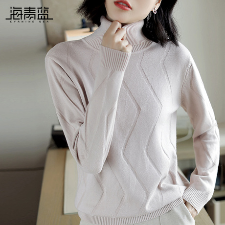 海青蓝2018秋季新款女装时尚高领长袖休闲显瘦保暖毛针织衫08996商品大图