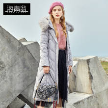 海青蓝2018秋季新款女装时尚毛绒连帽长袖中长款保暖羽绒服06952图片