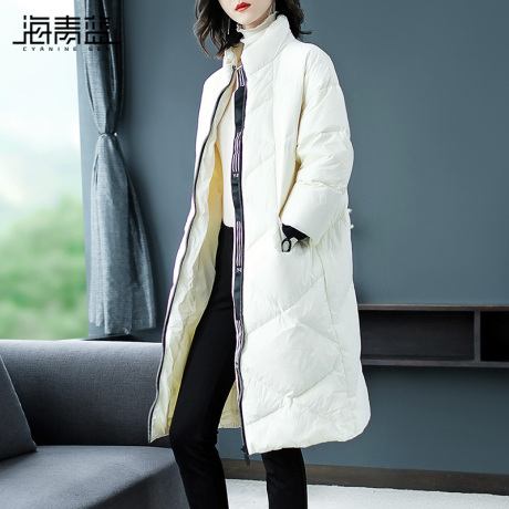海青蓝2018冬季新款时尚纯色长袖宽松显瘦保暖百搭羽绒服女09173商品大图