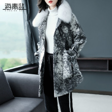 海青蓝2018秋季新款时尚毛领长袖宽松绑带保暖百搭羽绒服女09104图片