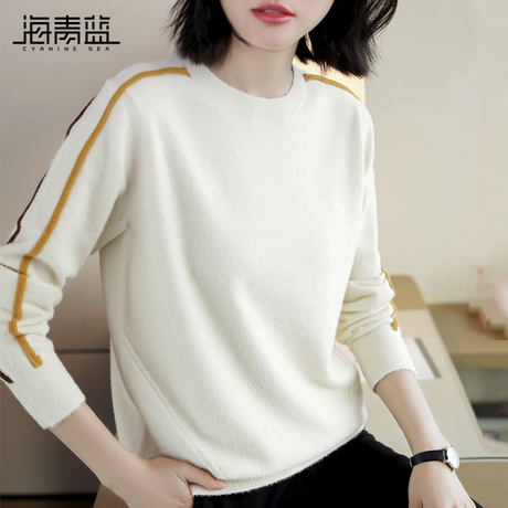 海青蓝毛衣女2018新款秋冬时尚气质百搭洋气长袖毛针织衫潮09220商品大图