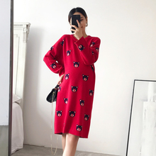 AMUM秋冬新品 节日红小熊针织毛衣裙连衣裙孕妇装
