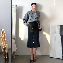 2019冬装新品 百搭显瘦托腹针织钮扣半身裙孕妇装