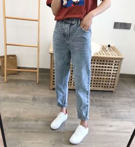 双排扣老爹裤牛仔裤学生裤老爹裤后面松紧腰潮