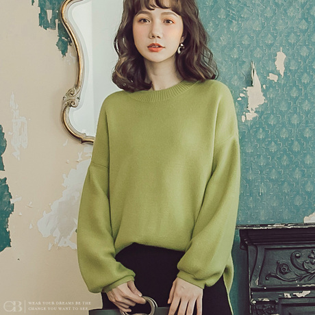桔熊包芯纱秋冬装宽松灯笼袖套头针织衫毛衣女大码FA1766商品大图