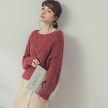 桔熊秋冬装小性感大领口宽松蝙蝠衫粗毛线毛衣女大码FA1876图片