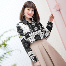 桔熊优惠春装亲肤潮图腾印花长袖雪纺衫衬衫衬衣上衣女大码AB5825图片