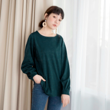 桔熊优惠秋冬简约宽松纯色弹力泡泡袖上衣女装胖妹妹大码AB5673图片