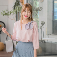 桔熊秋装韩版侧边领巾纯色甜美上衣女胖妹妹大码AB7553图片