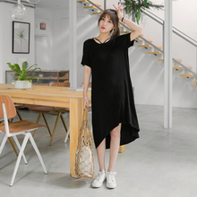 桔熊韩版宽松小心机V领领斜摆弹力长款连衣裙女大码DA4743图片