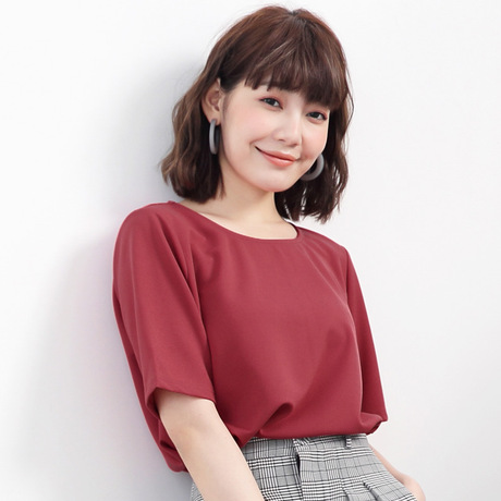 桔熊桔选夏装气质通勤下摆毛边纯色短袖上衣女大码AB6812商品大图