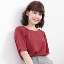 桔熊桔选夏装气质通勤下摆毛边纯色短袖上衣女大码AB6812图片
