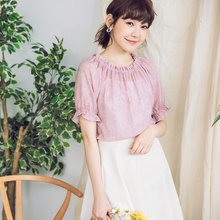 桔熊夏装两穿甜美印花露肩一字领灯笼袖上衣女大码AB6892图片