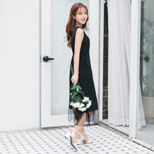 桔熊桔选夏装仙女网纱裙摆合身纯色无袖长款连衣裙女大码DA5583图片