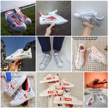 情侣男女鞋 diy手绘涂鸦off 休闲帆布运动鞋 white二次元 回力正品