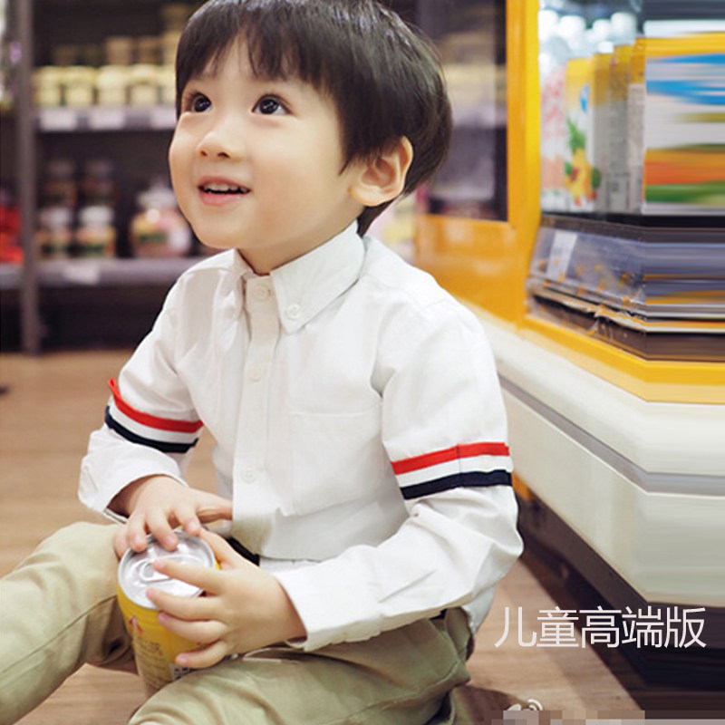 秋冬儿童衬衣男女明星款 红白蓝织带翻领尖领亲子装 tb衬衫中小童优惠券