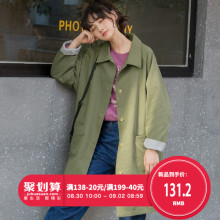 尔给小个子lulu风衣中长款学生bf原宿宽松军绿色外套女春秋韩版图片