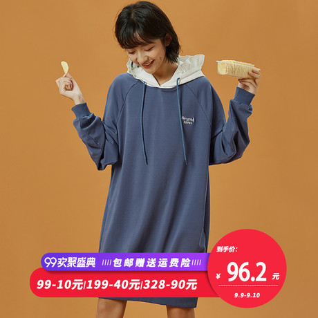 尔给初恋复古chic早秋卫衣裙连帽2018新款女装学生韩版宽松连衣裙商品大图