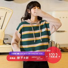 尔给2018新款秋冬刺绣条纹加厚宽松粗线毛衣女套头韩版学生连帽图片