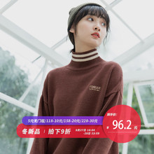 尔给秋冬慵懒风软妹刺绣半高领毛衣女可爱宽松韩版2018新款套头图片
