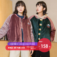 尔给港风棒球服加厚学生2018新款冬季休闲粉色刺绣毛绒夹克外套女图片