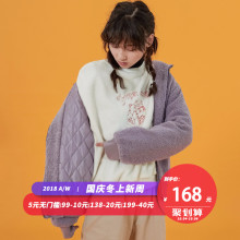 尔给厚毛绒拉链紫色连帽外套女冬2018新款韩版宽松学生oversize图片