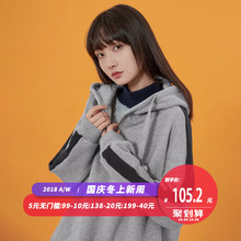 尔给帽衫拼接带帽拉链卫衣女加绒加厚宽松韩版连帽套头2018新款图片