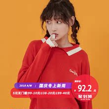 尔给冬季海军领红色可爱慵懒风毛衣女套头甜美2018新款韩版宽松图片