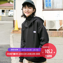 尔给黑色假两件加绒卫衣女宽松韩版连帽加厚ulzzang长袖秋冬季图片