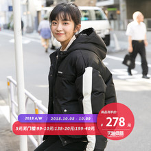 尔给棉袄女2018新款韩版学生女生冬季连帽黑色加厚工装棉服外套图片
