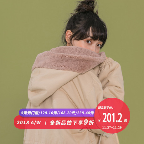 尔给甜美chic棉服2018新款加绒工装外套女冬港风加厚中长款韩版商品大图