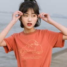 尔给bf风动物印花复古港味chic女生夏季t恤女短袖上衣宽松韩版图片
