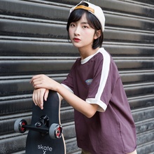 尔给紫色hiphop短袖t恤女夏宽松韩版学生bf原宿风2018新款上衣图片