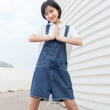 尔给阔腿牛仔背带裤短裤女夏2018新款韩版学生宽松吊带裤学院风图片