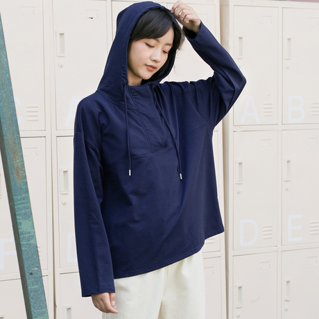 尔给宝蓝色套头连帽原宿风长袖pphome卫衣女秋2018新款宽松韩版商品大图